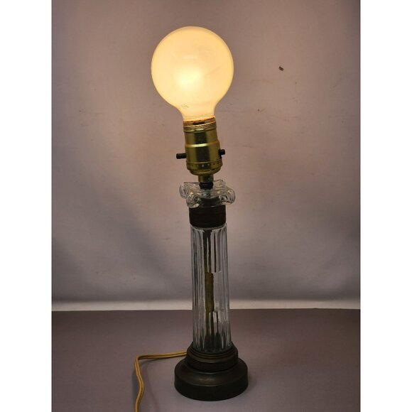 Vintage Working Leviton Glass Brass Table Lamp Ribbed Column Design Base - Picture 1 of 12